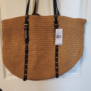 Michael Kors Brown Woven Tote with Black Accents